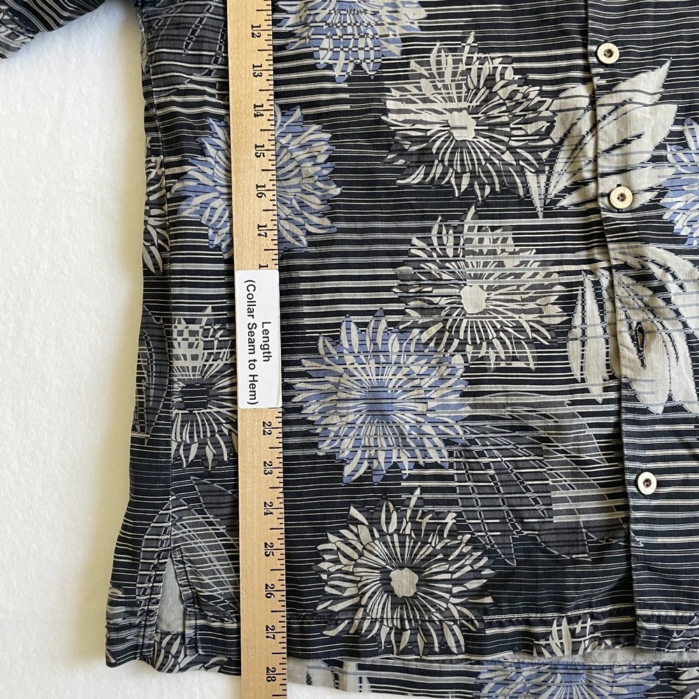 Tommy Bahama Mens Grey/Black Sunflower Short Sleeve Buttoned Silk Shirt, large - Picture 6 of 9